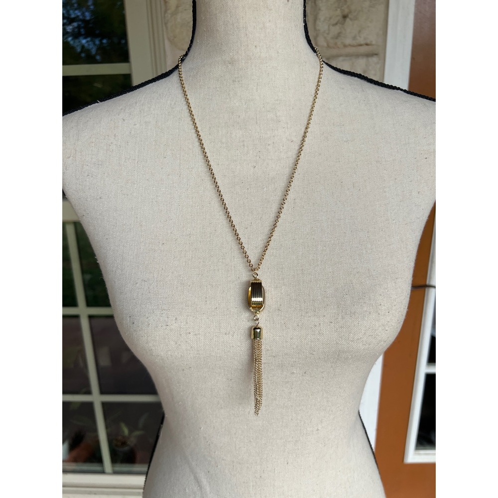 Lydell NYC Gold Tone Long Tassel Pendant Necklace Ridged Slider New